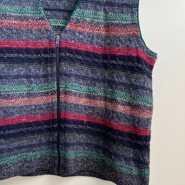 Knitted cotton blend zip through striped tank - L