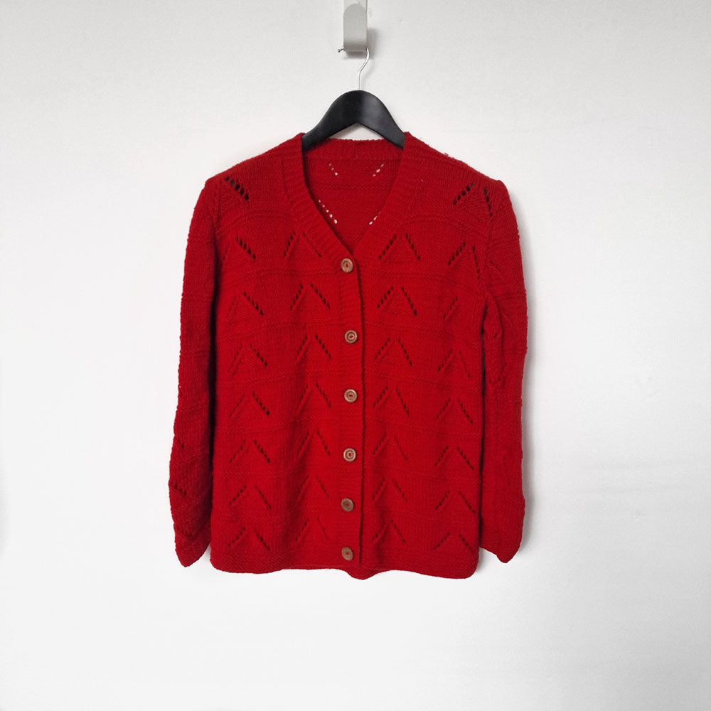 Red Wool V Neck pointelle Cardigan UK 6 8