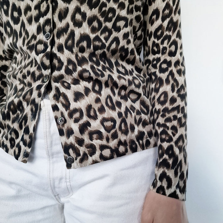 Max Mara Leopard Print Silk & Cotton Cardigan - UK 8
