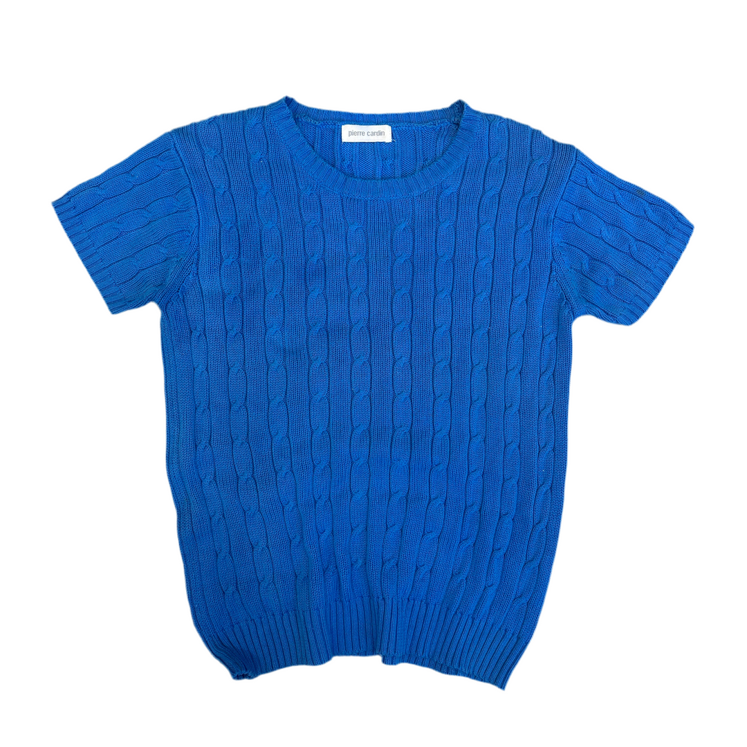 Vintage 80s cornflower blue knitted tee - S