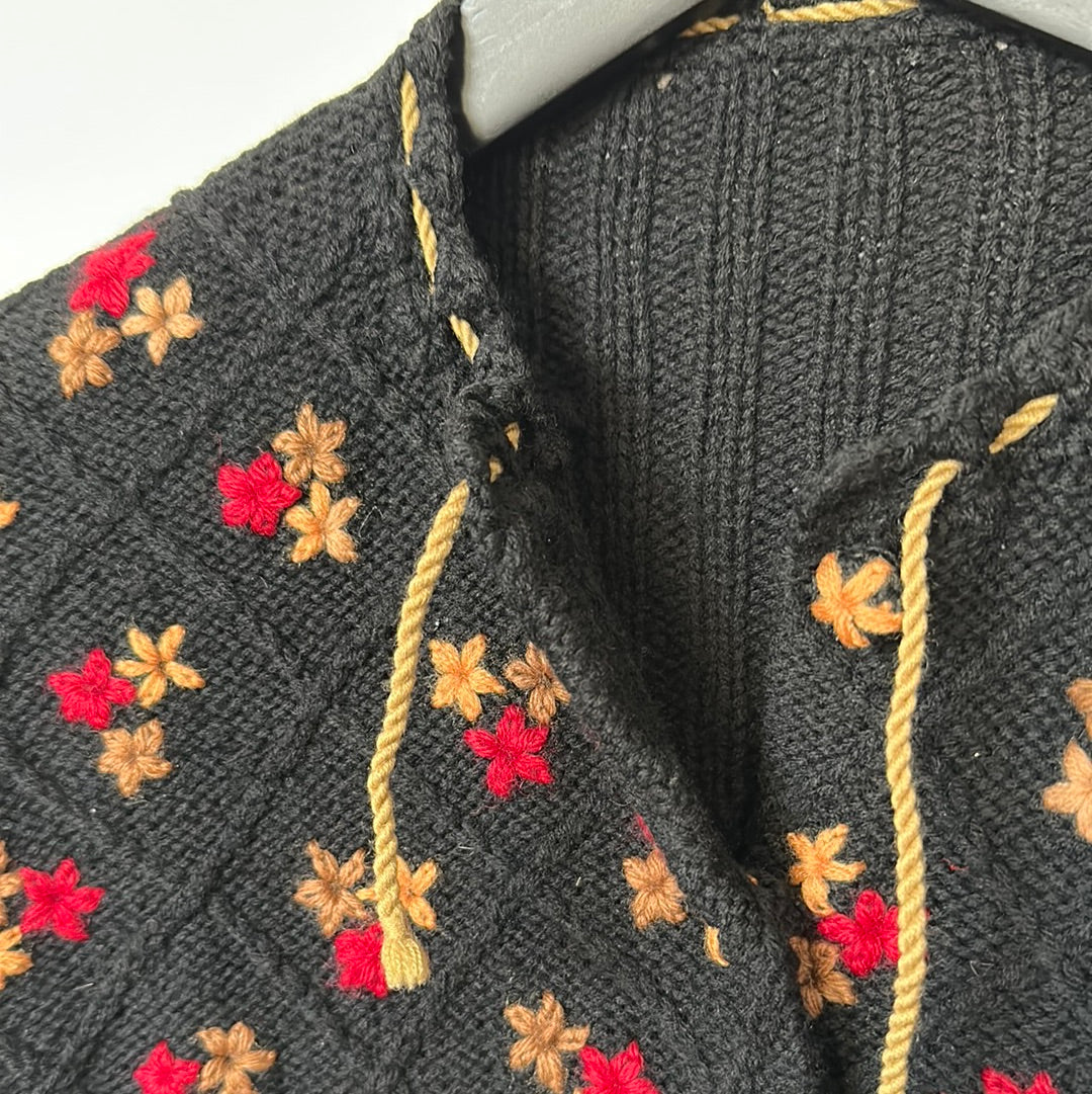 Austrian Black embroidered wool cardigan - S