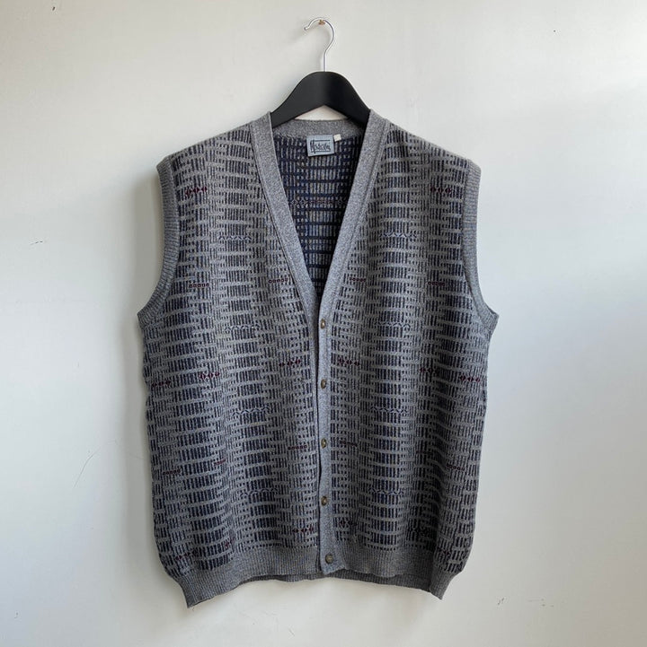 Knitted wool button through patterned vest - XL