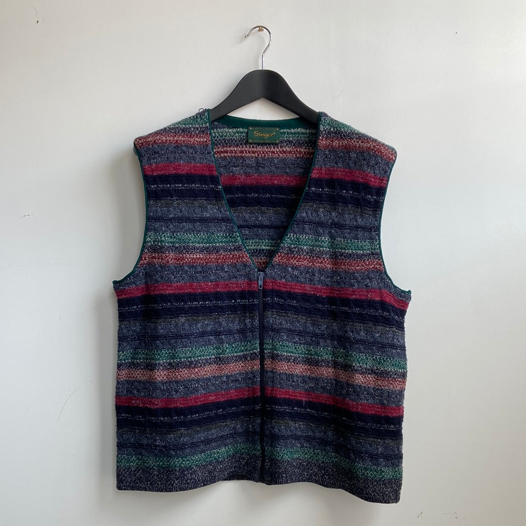 Knitted cotton blend zip through striped tank - L