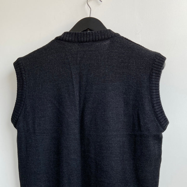 Knitted wool patterned button through vest - M