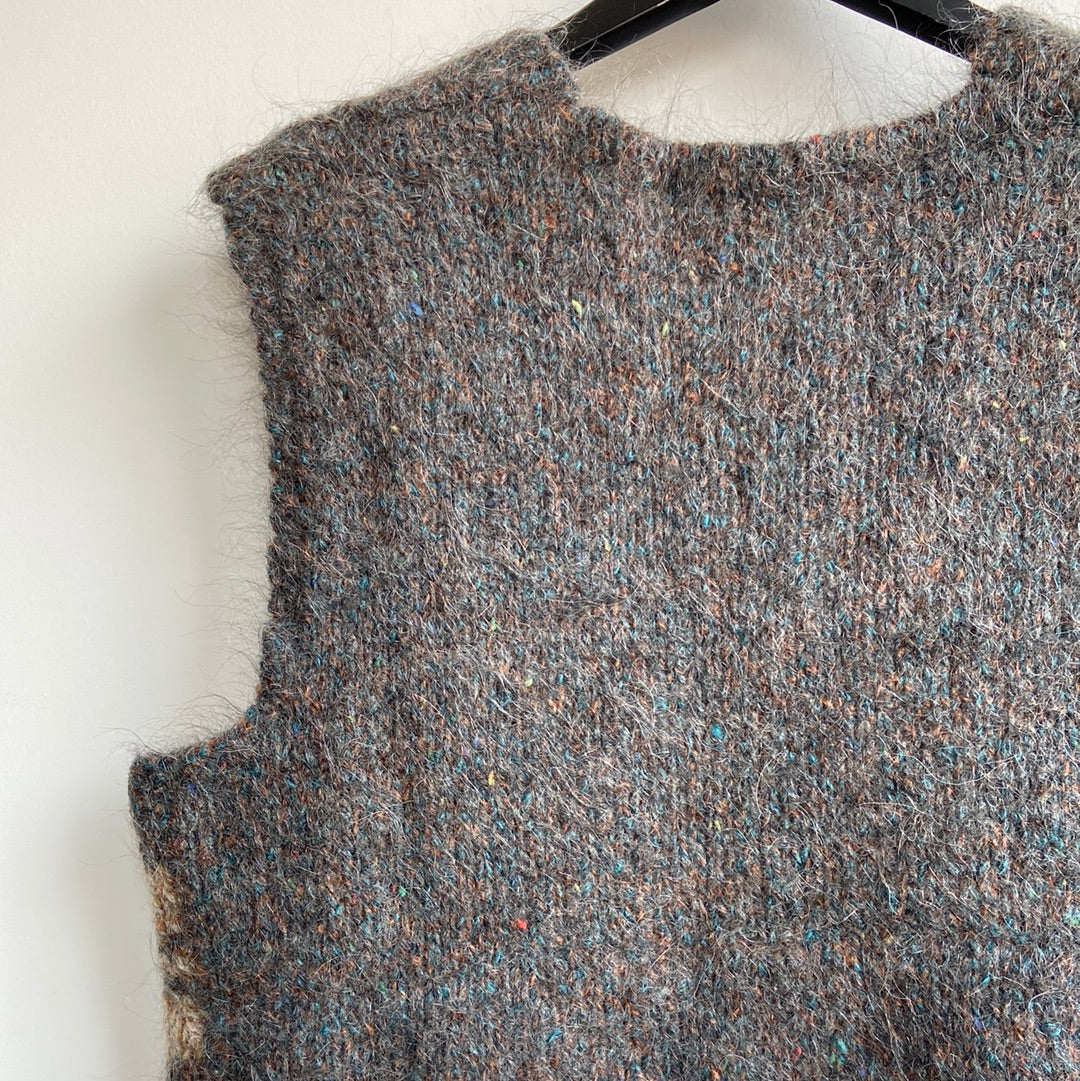 Knitted wool button through tank - L