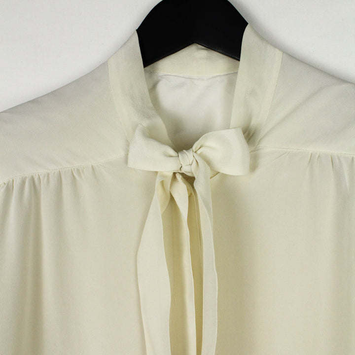 Off-white silk tie neck blouse - S