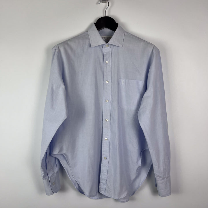 YSL Re/Work Tailored Curved Hem Light Blue Cotton Shirt - L