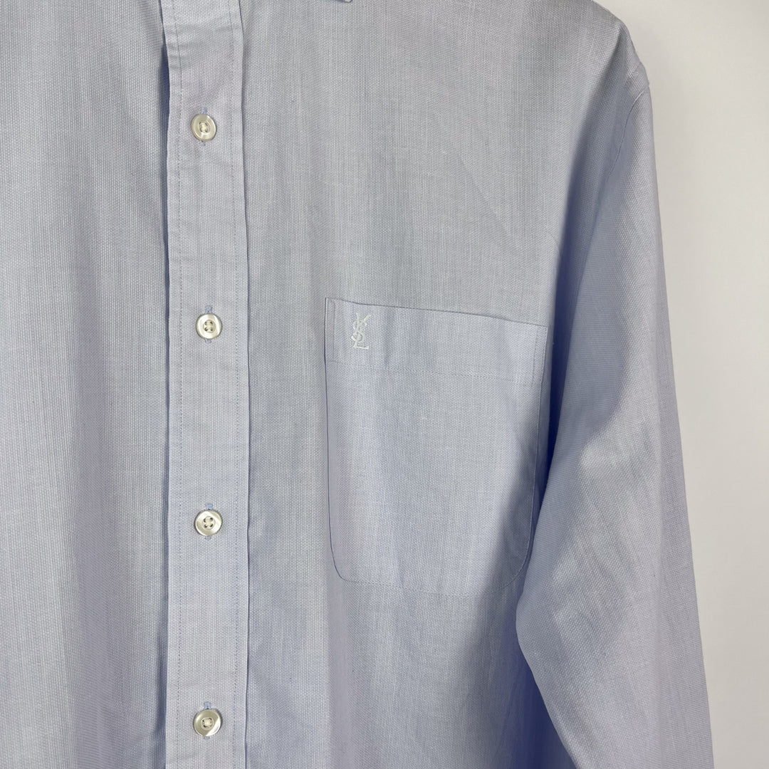 YSL Re/Work Tailored Curved Hem Light Blue Cotton Shirt - L