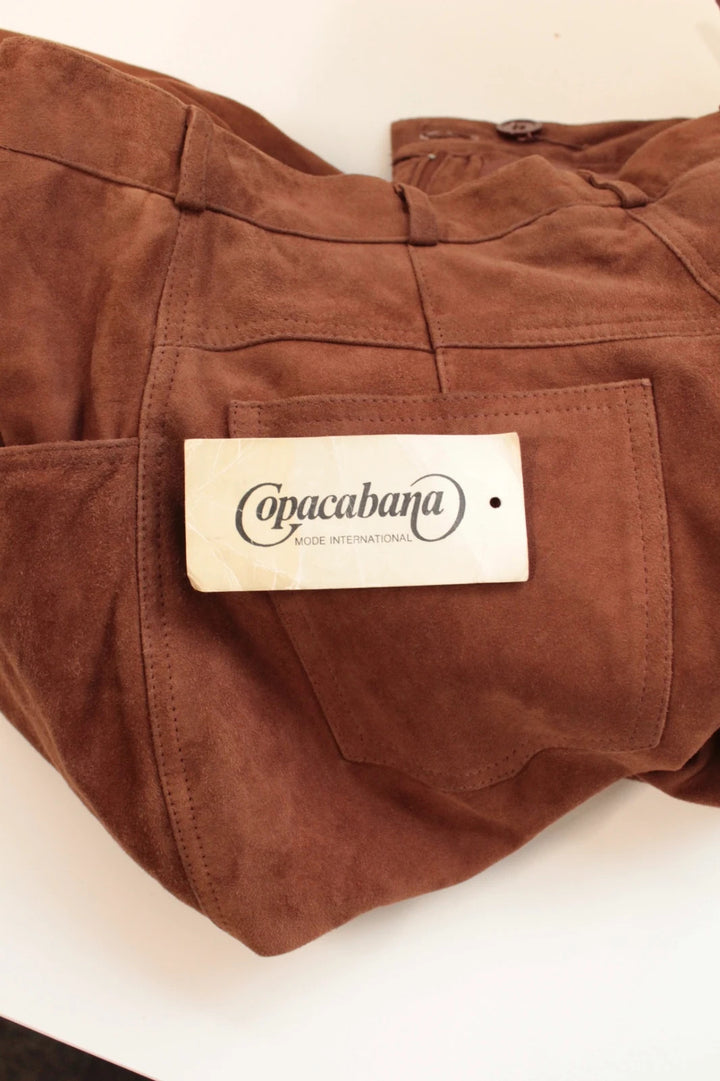 Copacabana brown suede trousers high-waisted tapered with five-pocket details and smooth lining.