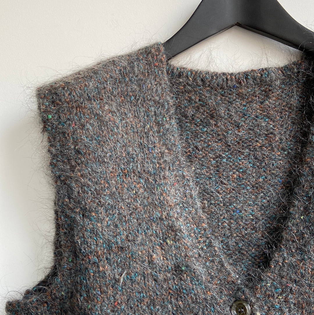 Knitted wool button through tank - L