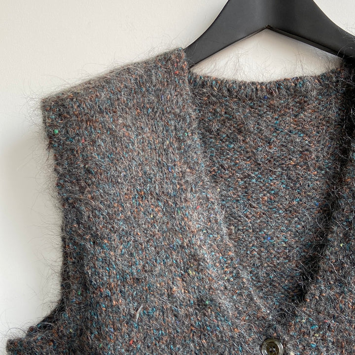 Knitted wool button through tank - L