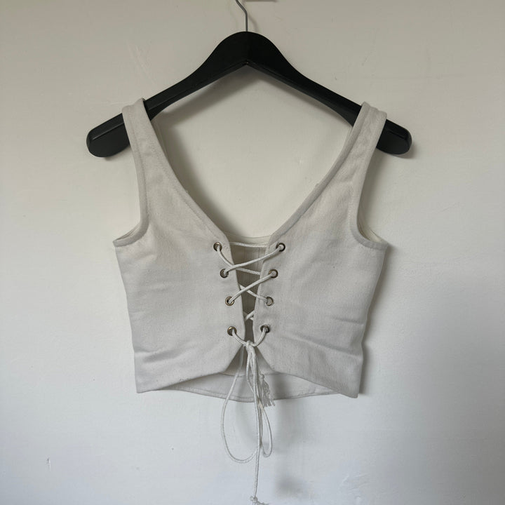 corset panelled Denim top - Ecru