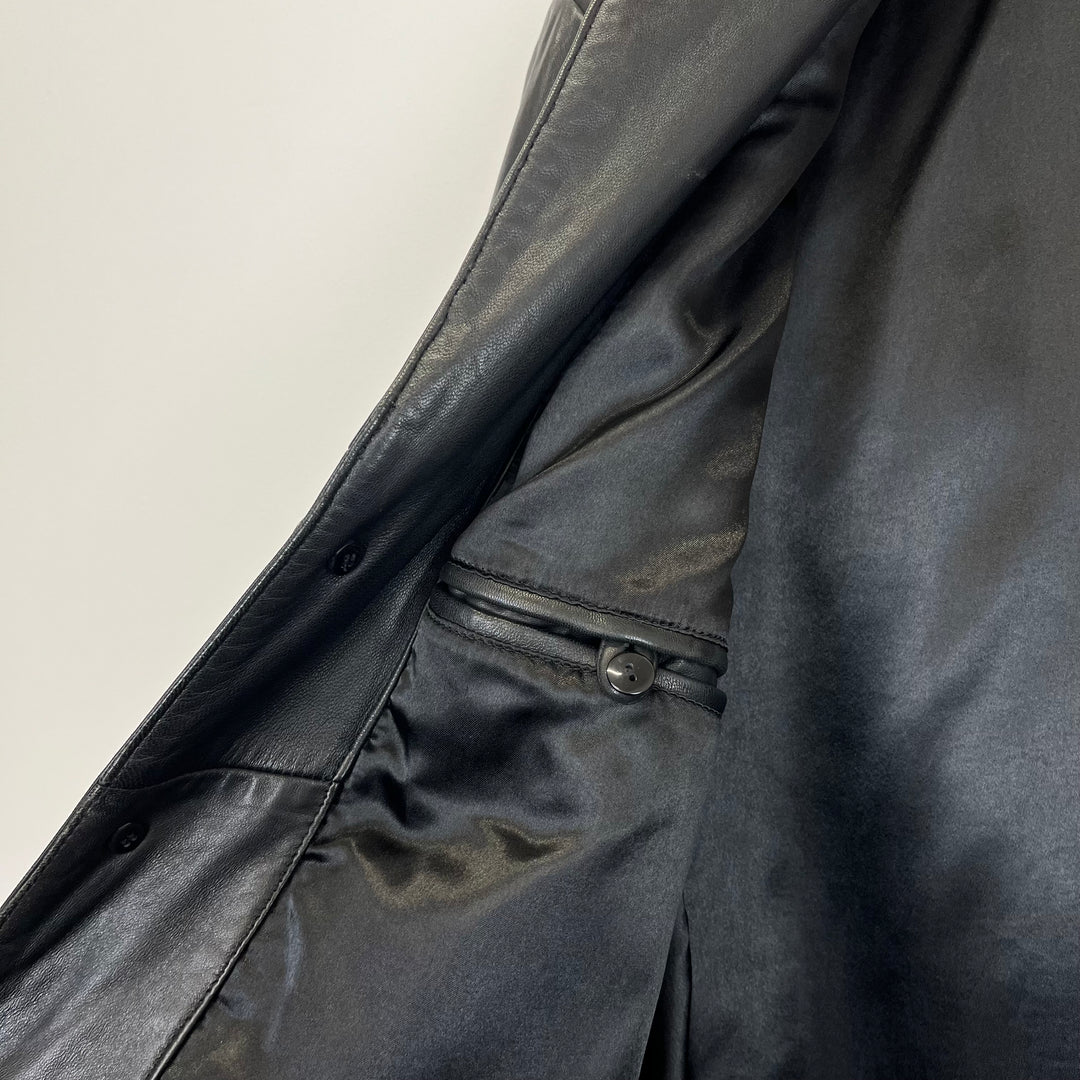 Premium Black Real Leather Overcoat - M