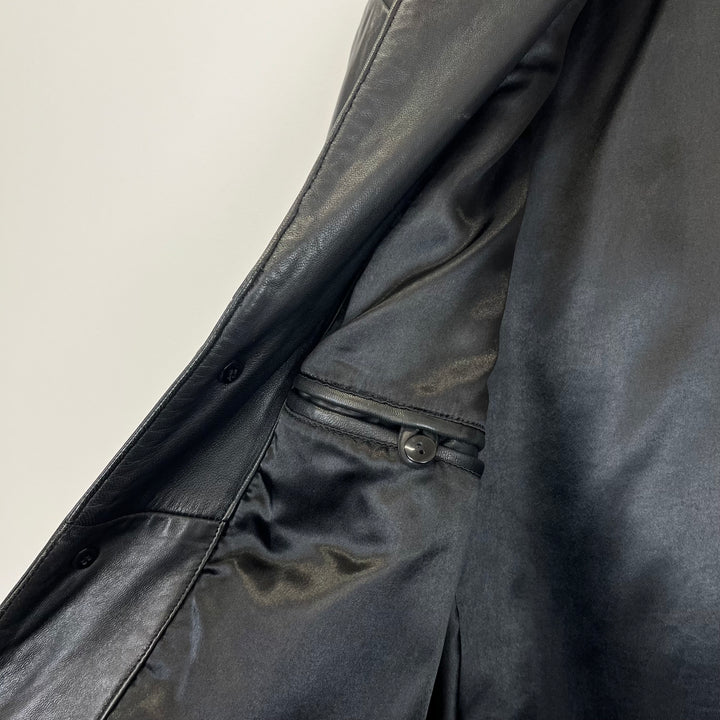 Premium Black Real Leather Overcoat - M