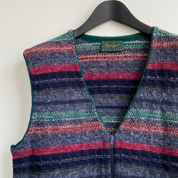 Knitted cotton blend zip through striped tank - L