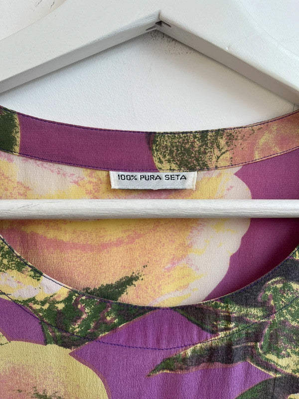 100% silk purple floral top