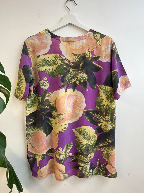 100% silk purple floral top