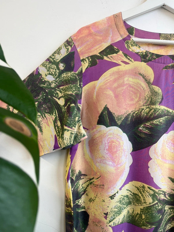 100% silk purple floral top
