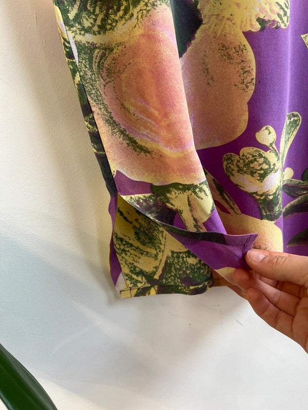 100% silk purple floral top
