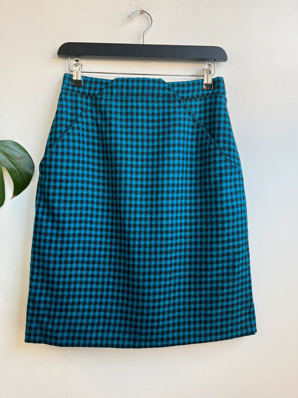 Blue and black Marella check houndstooth mini wool skirt,