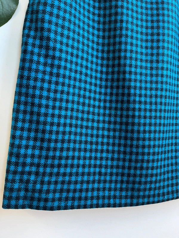 Blue and black Marella check houndstooth mini wool skirt,