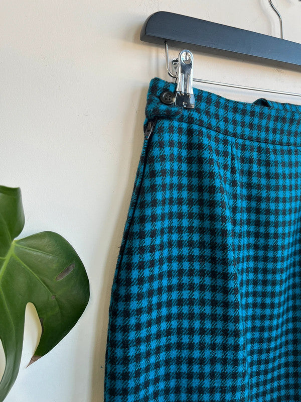Blue and black Marella check houndstooth mini wool skirt,