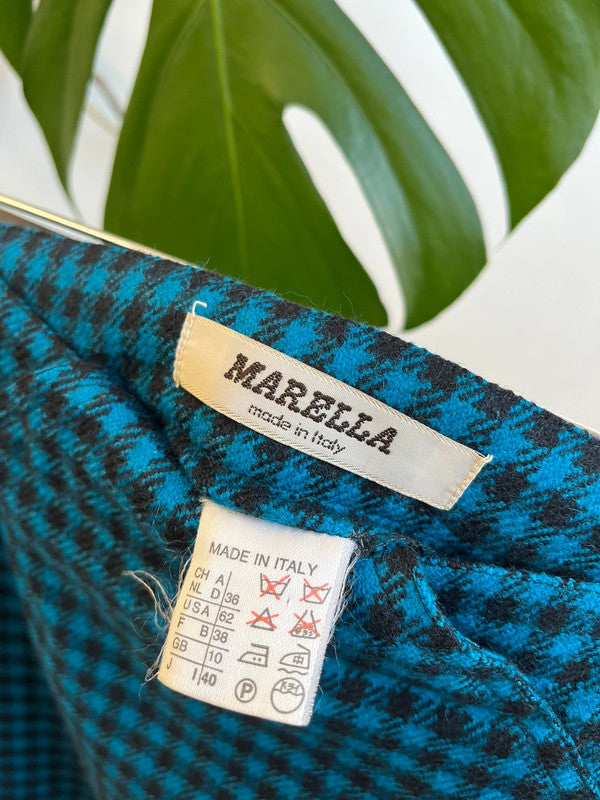 Blue and black Marella check houndstooth mini wool skirt,