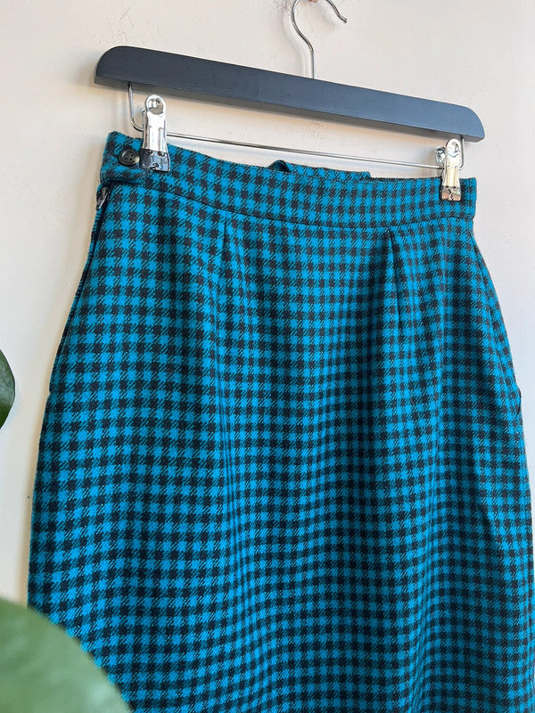 Blue and black Marella check houndstooth mini wool skirt,