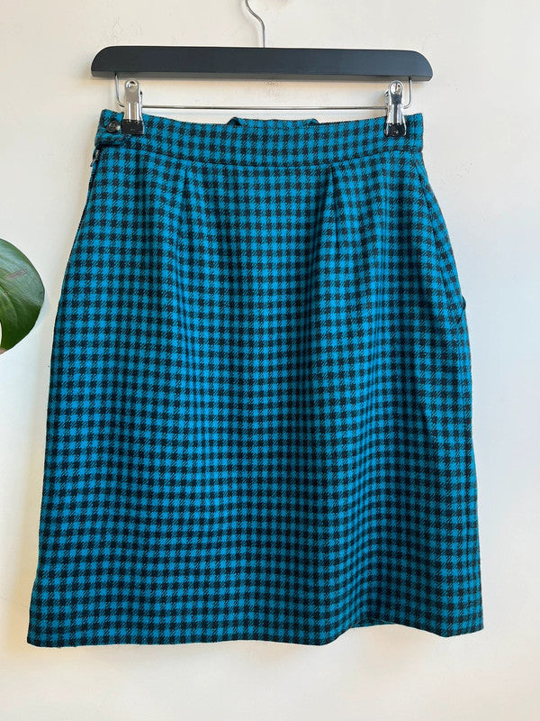 Blue and black Marella check houndstooth mini wool skirt,