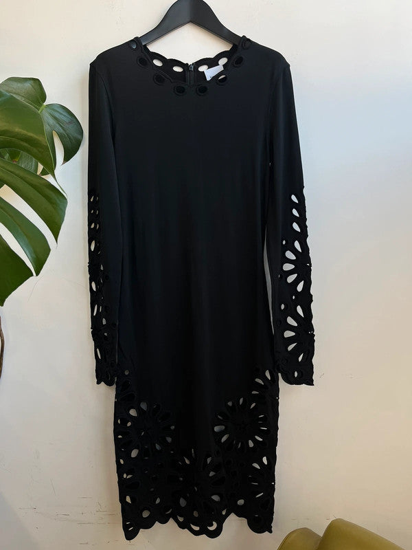 Burberry London black bodycon midi cut out dress, size medium
