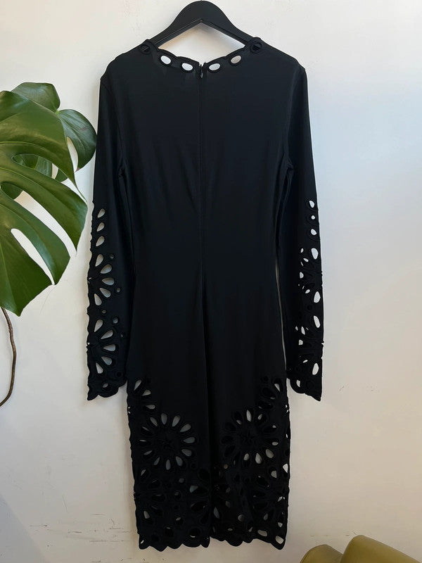 Burberry London black bodycon midi cut out dress, size medium