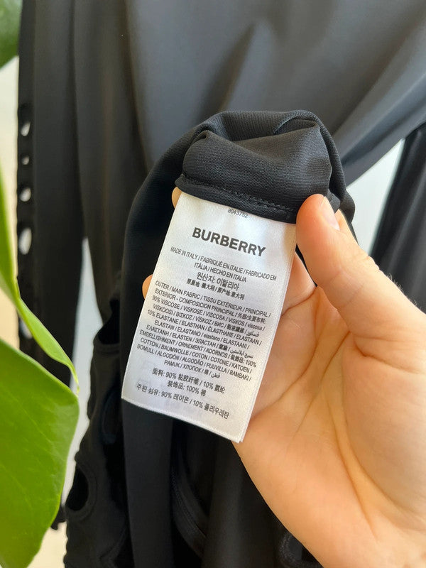 Burberry London black bodycon midi cut out dress, size medium
