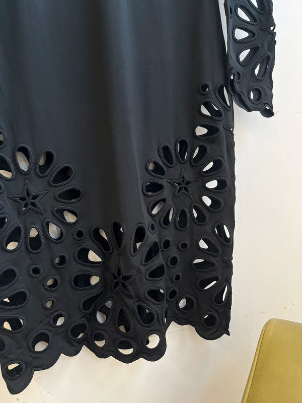 Burberry London black bodycon midi cut out dress, size medium