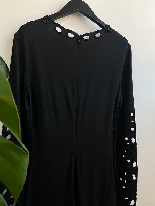 Burberry London black bodycon midi cut out dress, size medium
