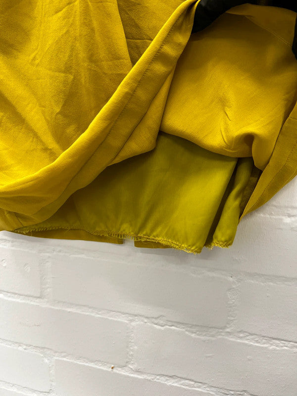 Mustard yellow 100% silk 1980s draped front skirt, UK12