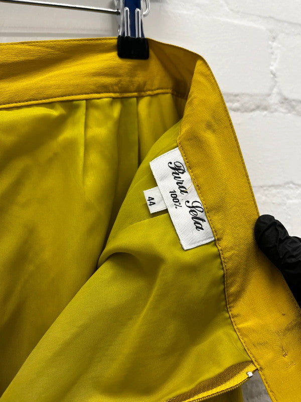 Mustard yellow 100% silk 1980s draped front skirt, UK12