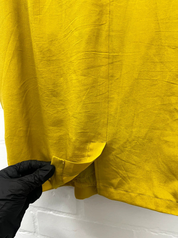 Mustard yellow 100% silk 1980s draped front skirt, UK12