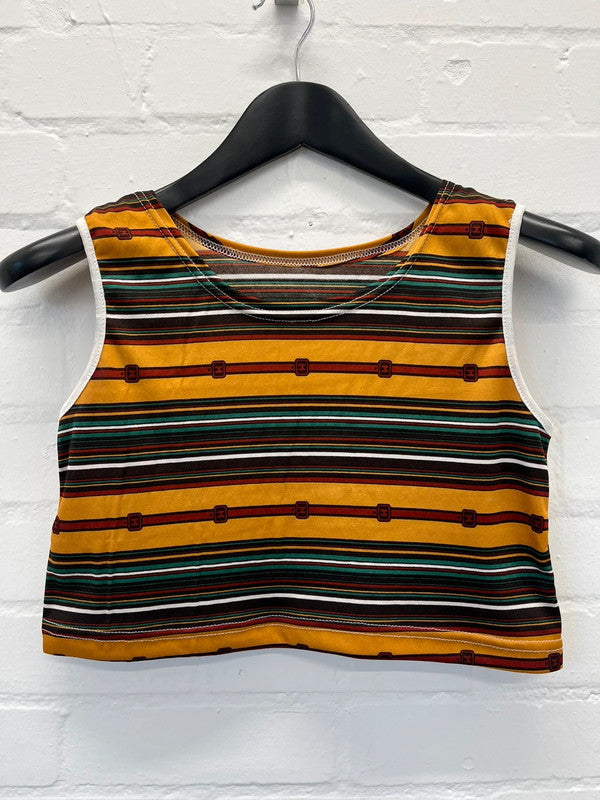 Vintage 70s style belt print crop top, small