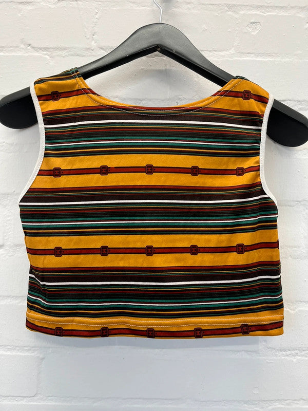Vintage 70s style belt print crop top, small