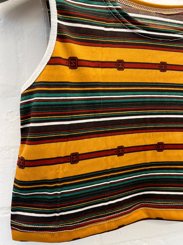 Vintage 70s style belt print crop top, small