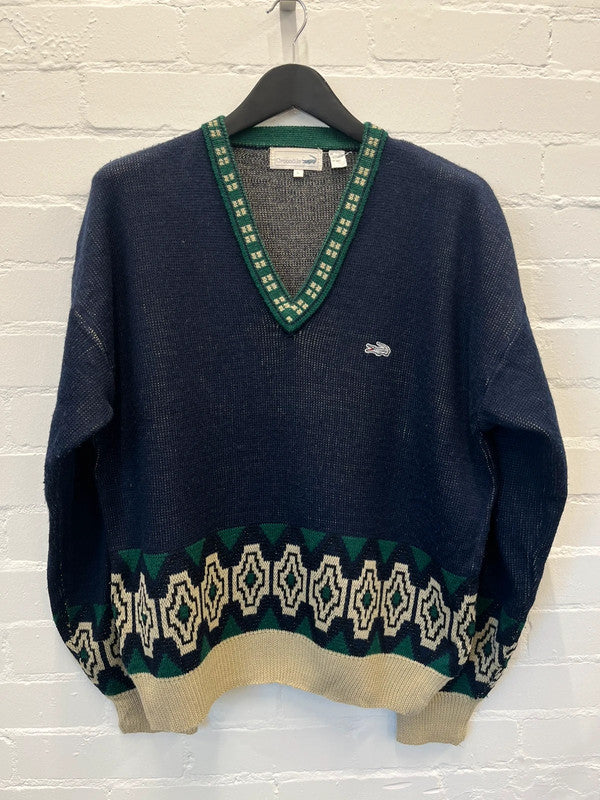 Crocodile v neck vintage jumper, L