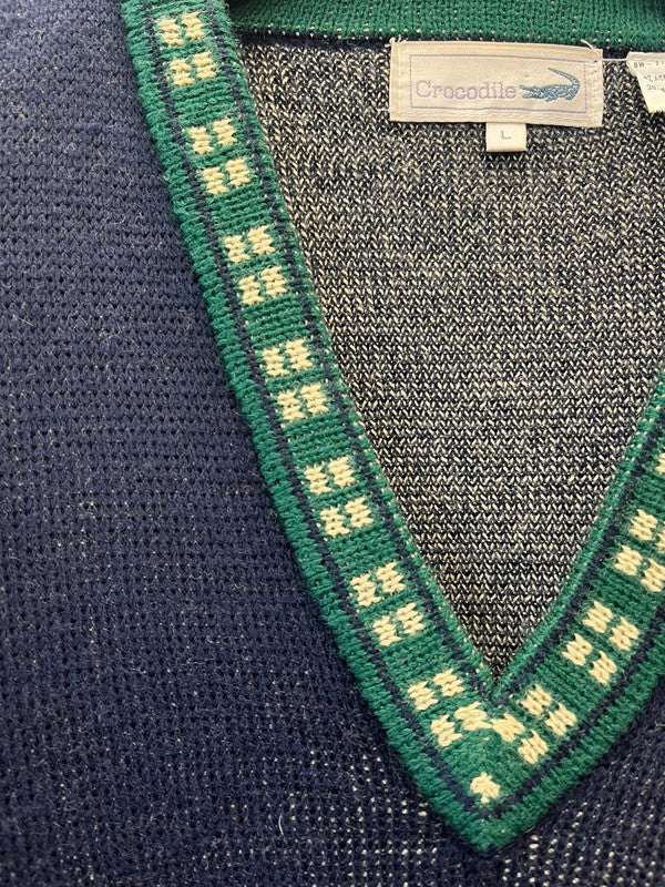 Crocodile v neck vintage jumper, L