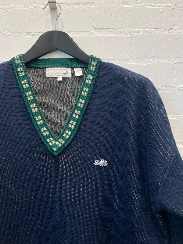 Crocodile v neck vintage jumper, L