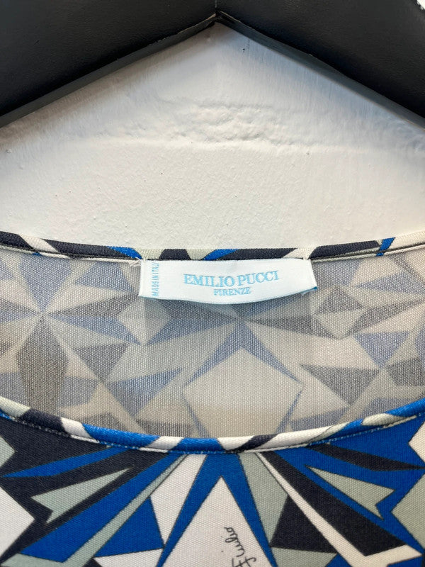 Emilio Pucci Firenze blue and off white pattern jersey dress, UK6