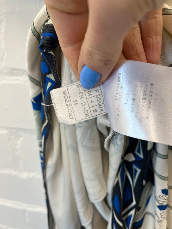 Emilio Pucci Firenze blue and off white pattern jersey dress, UK6