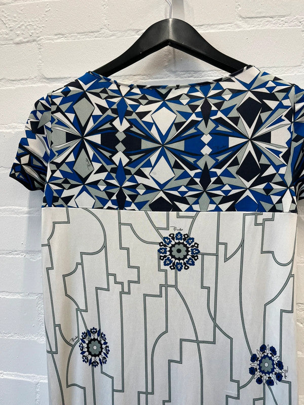 Emilio Pucci Firenze blue and off white pattern jersey dress, UK6