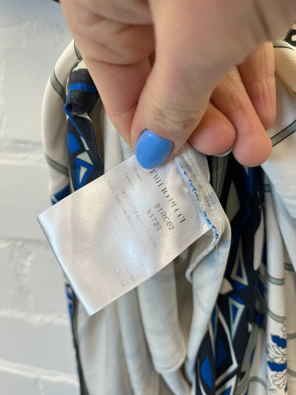 Emilio Pucci Firenze blue and off white pattern jersey dress, UK6