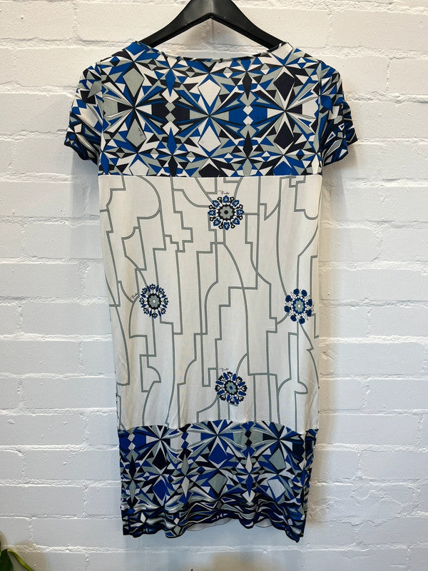 Emilio Pucci Firenze blue and off white pattern jersey dress, UK6