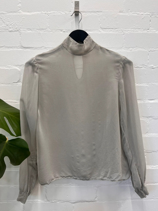 Handmade grey sheer silk blouse, medium