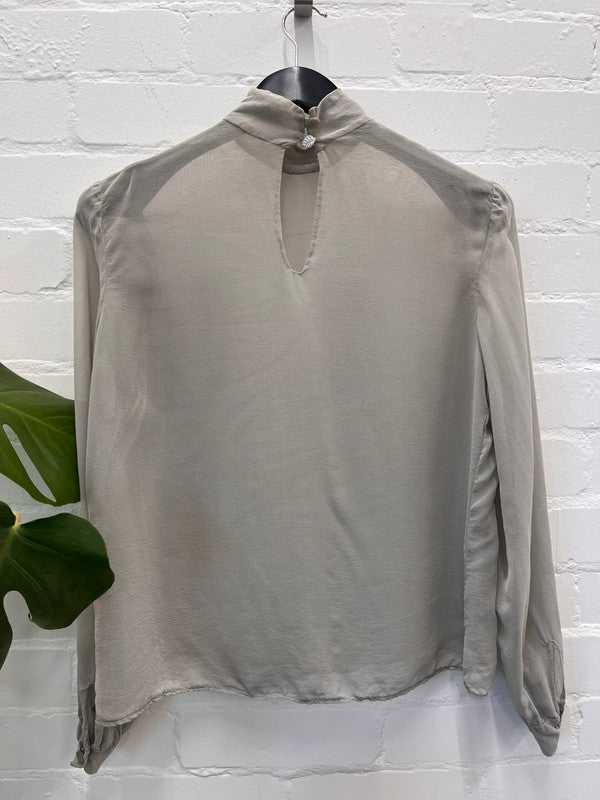 Handmade grey sheer silk blouse, medium